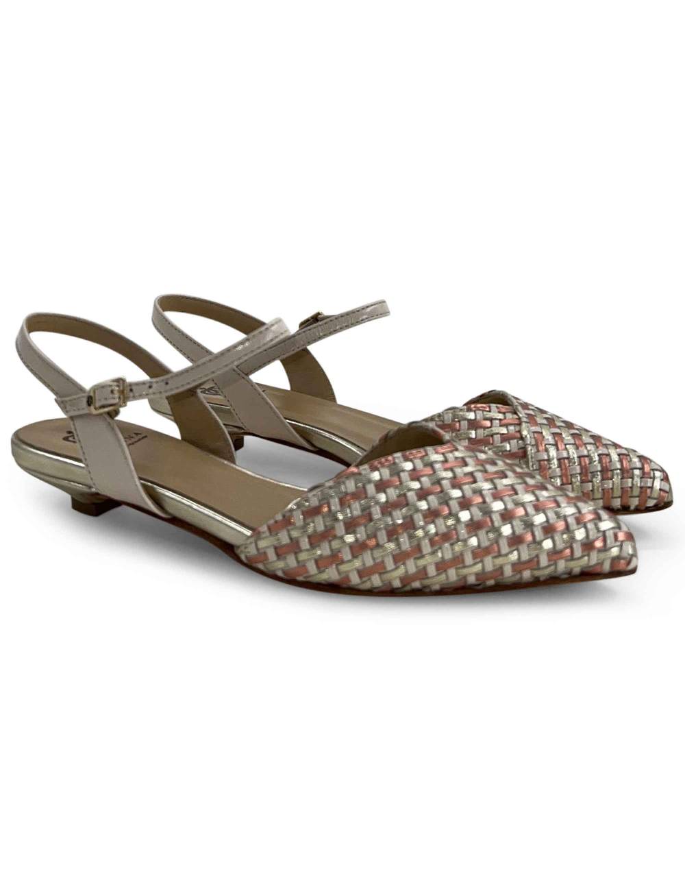 L'ARIANNA Ballerine BL1488/rt da donna in pelle lux vaniglia e platino con cinturino alla caviglia Enormi sconti