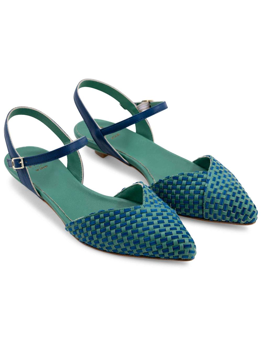 L'ARIANNA Ballerine BL1488/rt da donna in pelle verde e camoscio oceano con cinturino alla caviglia L'Arianna Limitato a 3 giorni