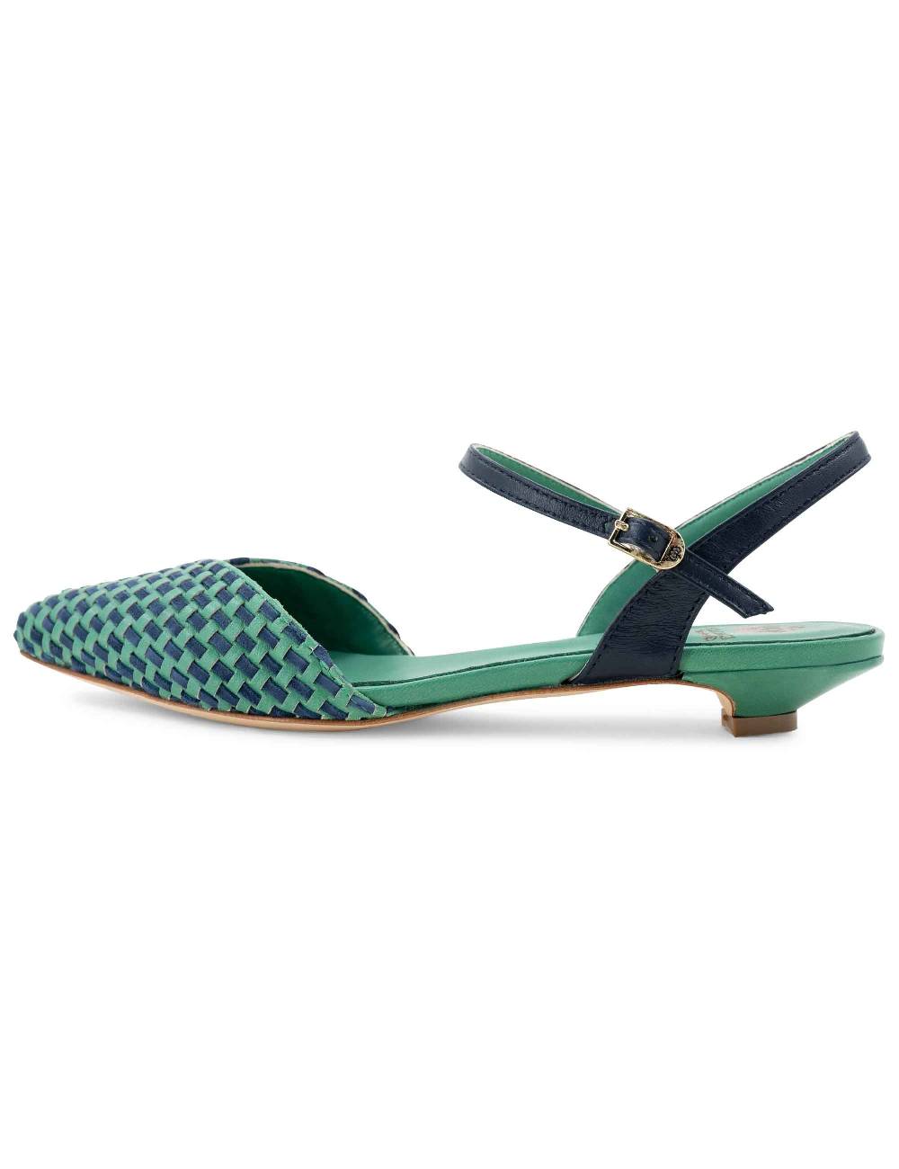 L'ARIANNA Ballerine BL1488/rt da donna in pelle verde e camoscio abisso con cinturino alla caviglia L'Arianna In vendita