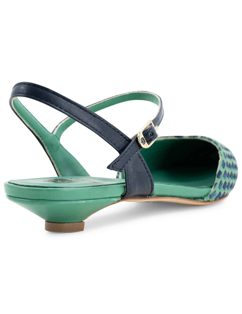 L'ARIANNA Ballerine BL1488/rt da donna in pelle verde e camoscio abisso con cinturino alla caviglia L'Arianna In vendita