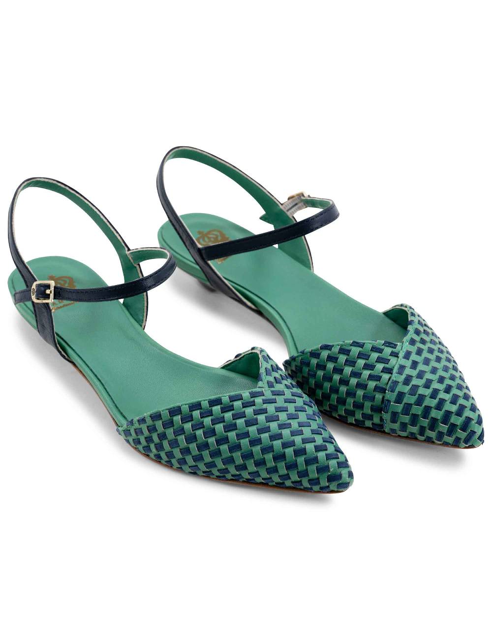 L'ARIANNA Ballerine BL1488/rt da donna in pelle verde e camoscio abisso con cinturino alla caviglia L'Arianna In vendita