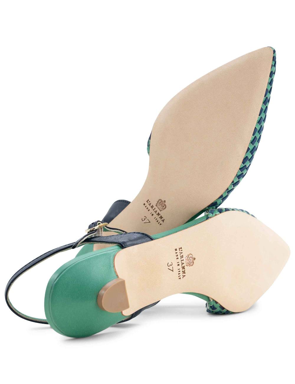 L'ARIANNA Ballerine BL1488/rt da donna in pelle verde e camoscio abisso con cinturino alla caviglia L'Arianna In vendita