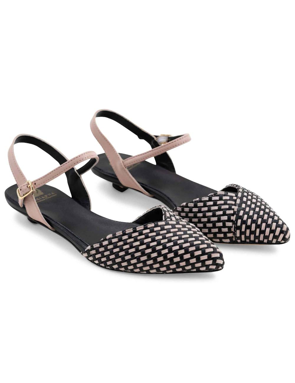 L'ARIANNA Ballerine BL1488/rt da donna in camoscio nero e couture con cinturino alla caviglia Duty-free