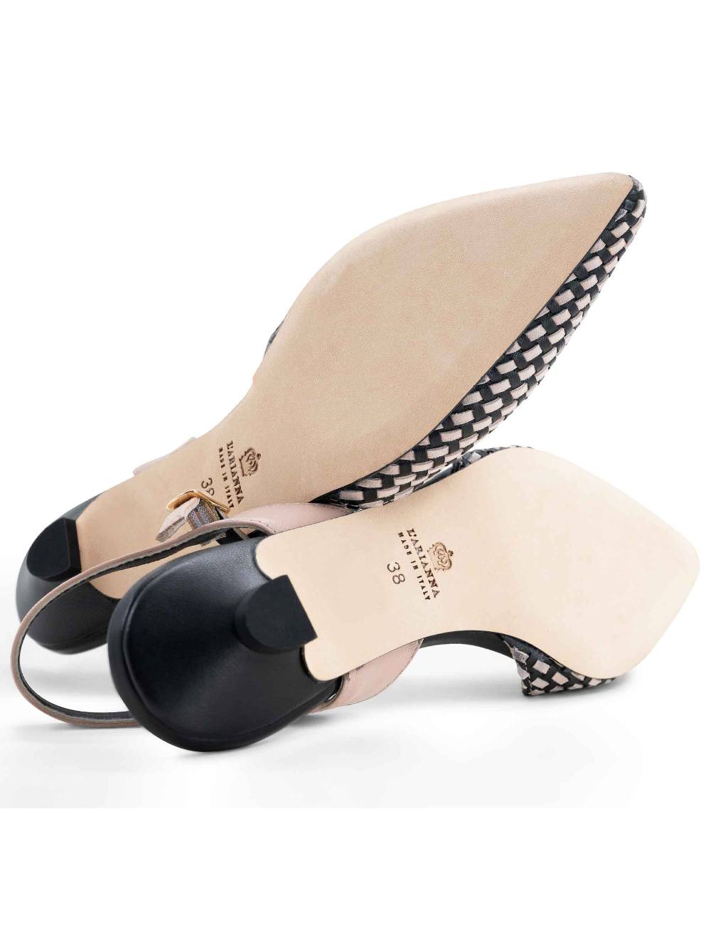 L'ARIANNA Ballerine BL1488/rt da donna in camoscio nero e couture con cinturino alla caviglia Duty-free