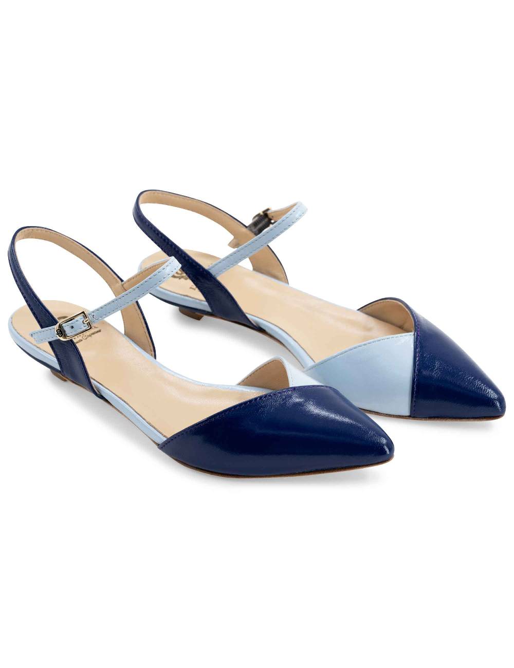L'ARIANNA Ballerine BL1413/rt da donna in pelle blu punta chiusa con cinturino alla caviglia L'Arianna 50% di sconto per tempo limitato