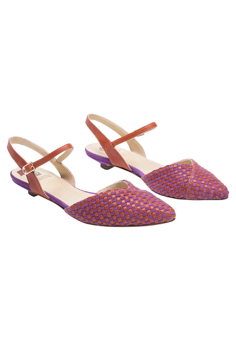 L'ARIANNA Ballerine BL1488/rt da donna in camoscio mattone e viola con cinturino alla caviglia 2025