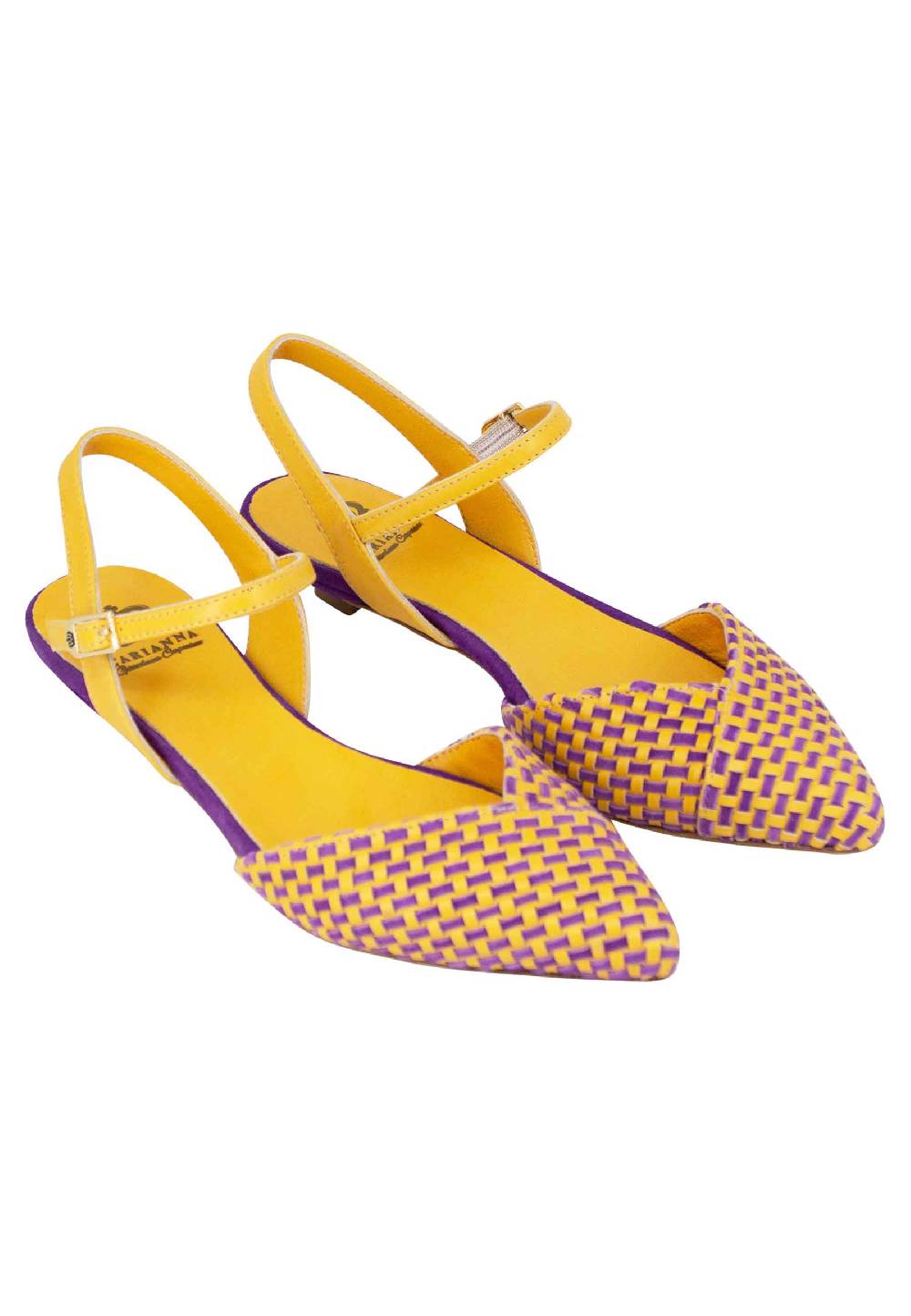 L'ARIANNA Ballerine BL1488/rt da donna in camoscio giallo e mattone con cinturino alla caviglia l'arianna Italy
