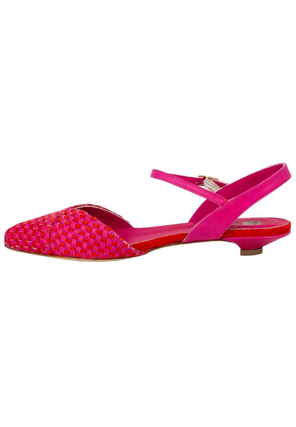 L'ARIANNA Ballerine BL1488/rt da donna in camoscio fucsia e rosso con cinturino alla caviglia Italia