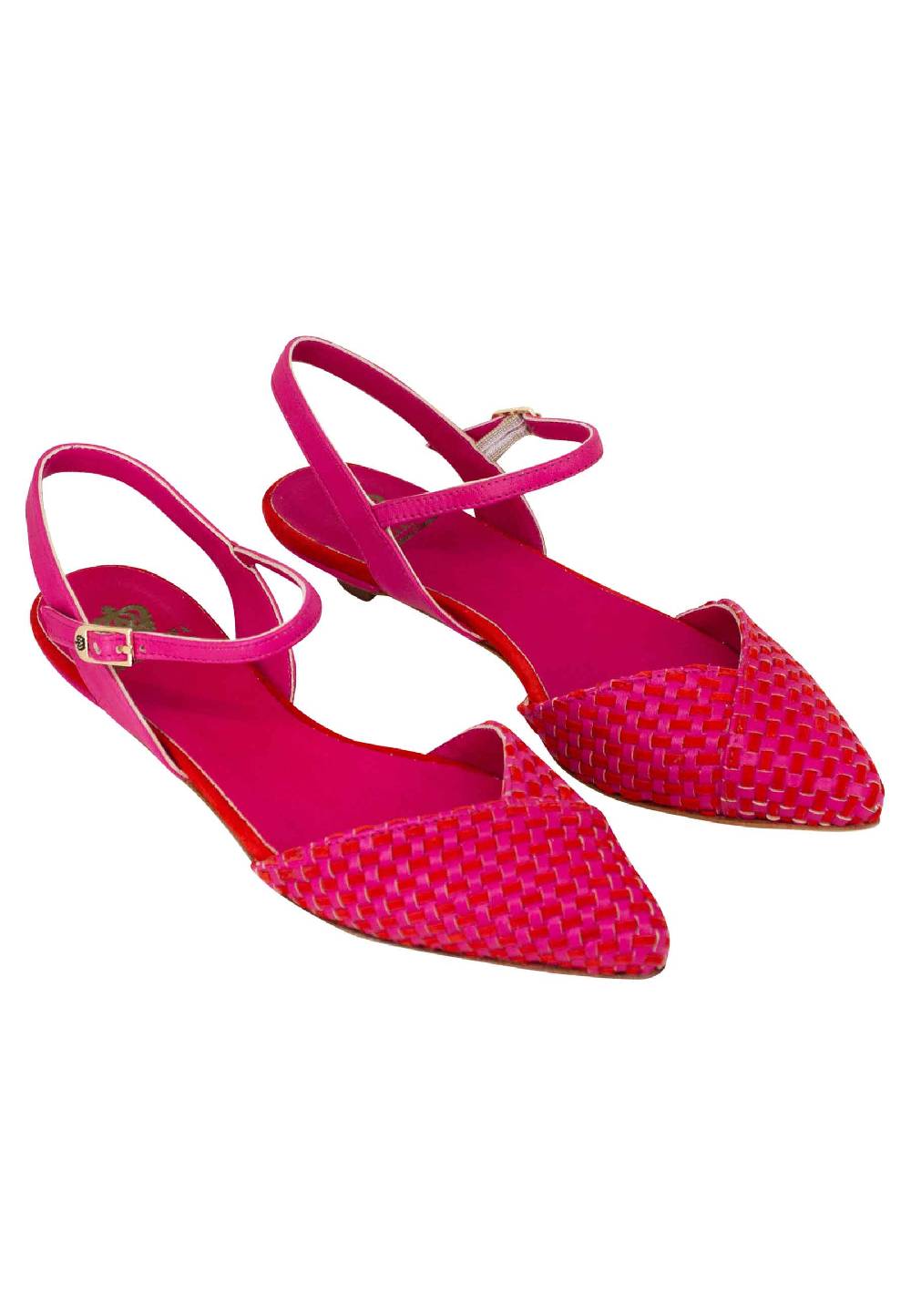 L'ARIANNA Ballerine BL1488/rt da donna in camoscio fucsia e rosso con cinturino alla caviglia Italia