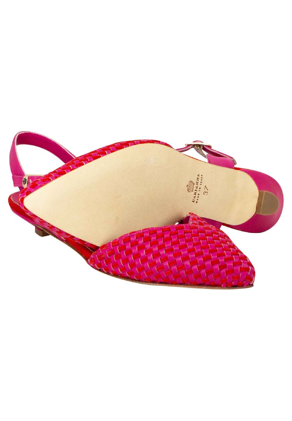 L'ARIANNA Ballerine BL1488/rt da donna in camoscio fucsia e rosso con cinturino alla caviglia Italia