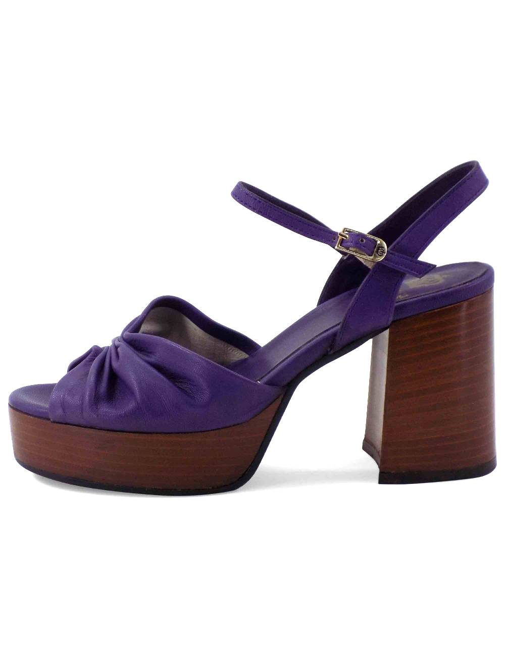 L'ARIANNA Sandali DS1648 da donna in pelle viola con tacco e plateau in cuoio L'Arianna Spedizione Gratuita