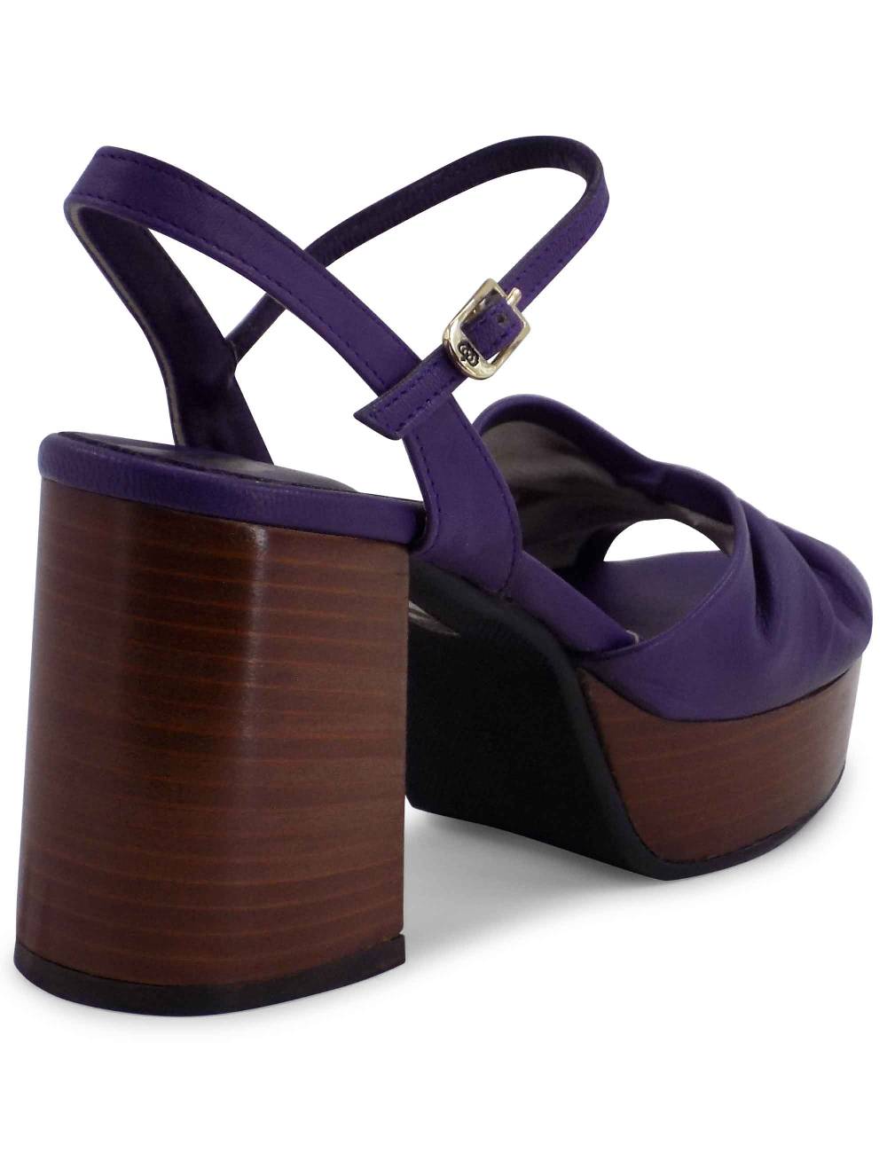 L'ARIANNA Sandali DS1648 da donna in pelle viola con tacco e plateau in cuoio L'Arianna Spedizione Gratuita