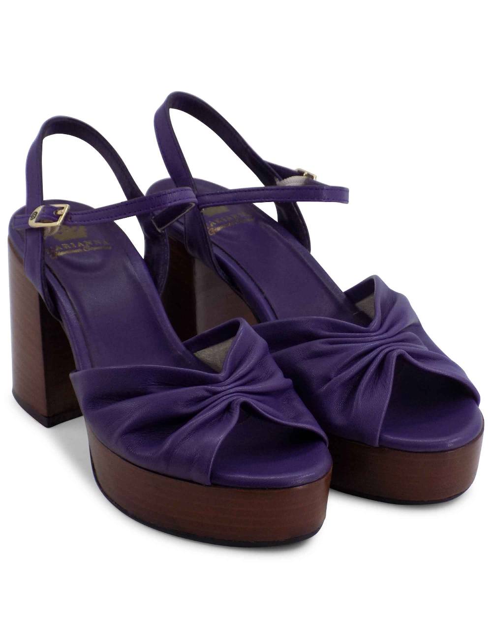 L'ARIANNA Sandali DS1648 da donna in pelle viola con tacco e plateau in cuoio L'Arianna Spedizione Gratuita