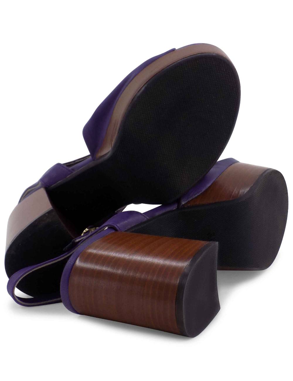 L'ARIANNA Sandali DS1648 da donna in pelle viola con tacco e plateau in cuoio L'Arianna Spedizione Gratuita