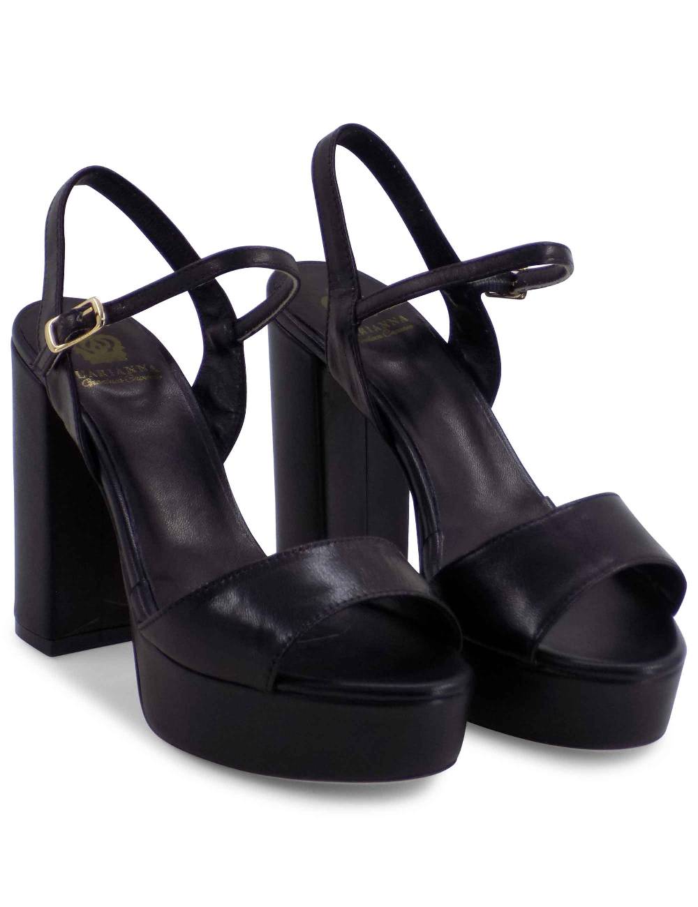 L'ARIANNA Sandali DS1610 donna in pelle nera con tacco alto e plateau rivestiti tono su tono Pezzi Unici