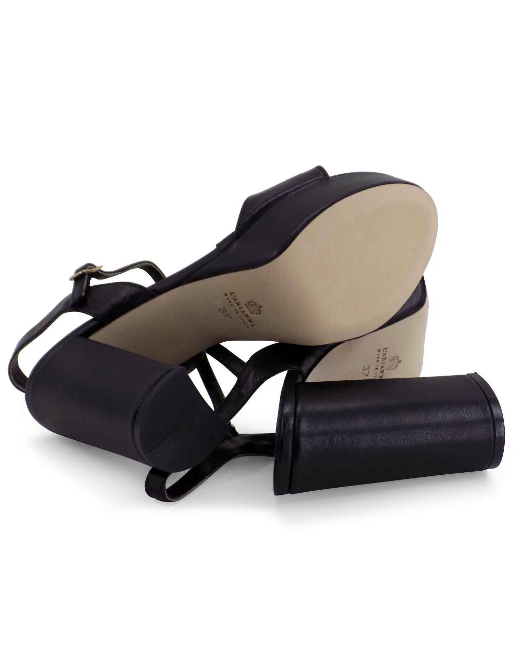 L'ARIANNA Sandali DS1610 donna in pelle nera con tacco alto e plateau rivestiti tono su tono Pezzi Unici