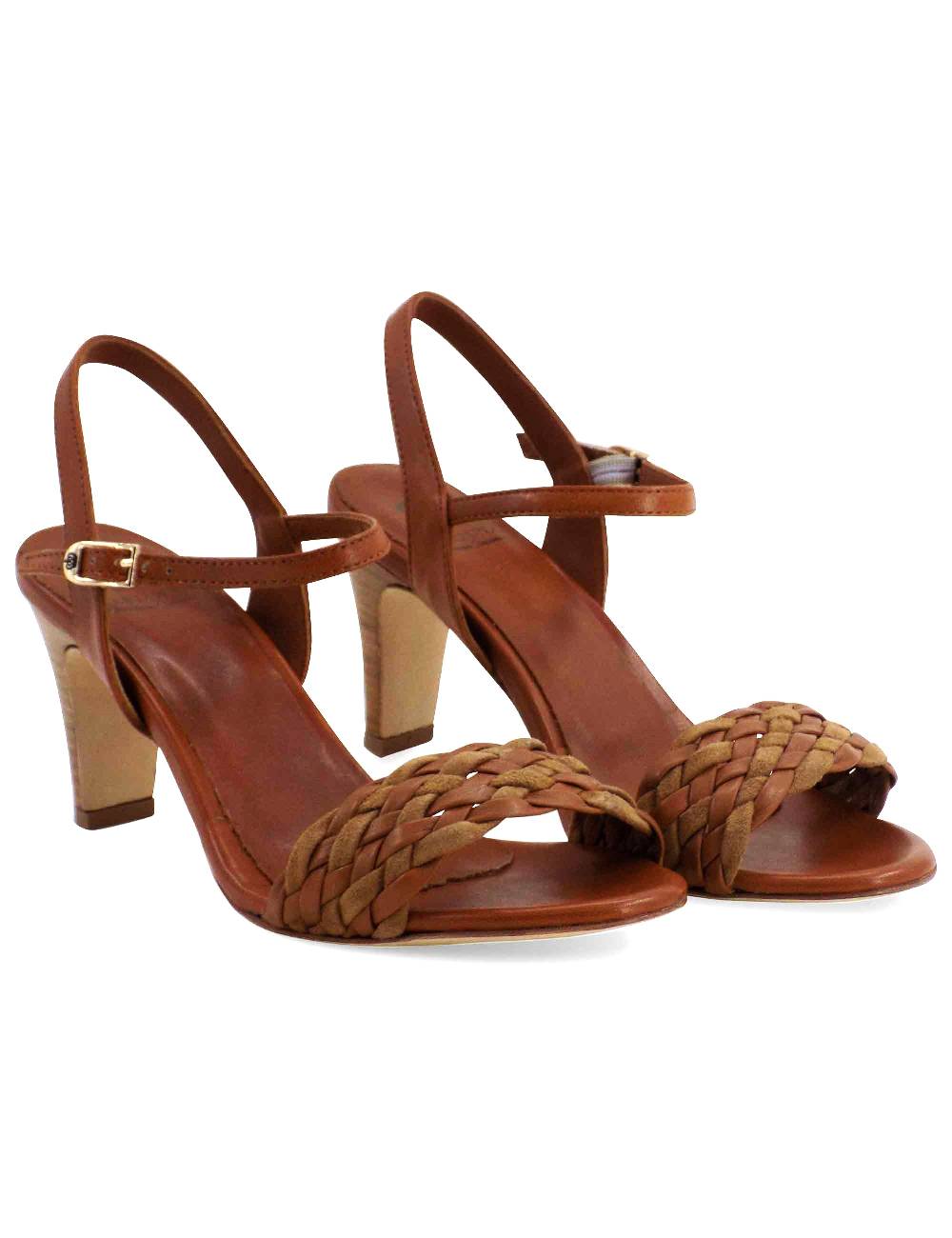 L'ARIANNA Sandali Ds1733/c donna in cuoio con cinturino alla caviglia e fascia intrecciata anteriore in cuoio e camoscio Consegna Veloce