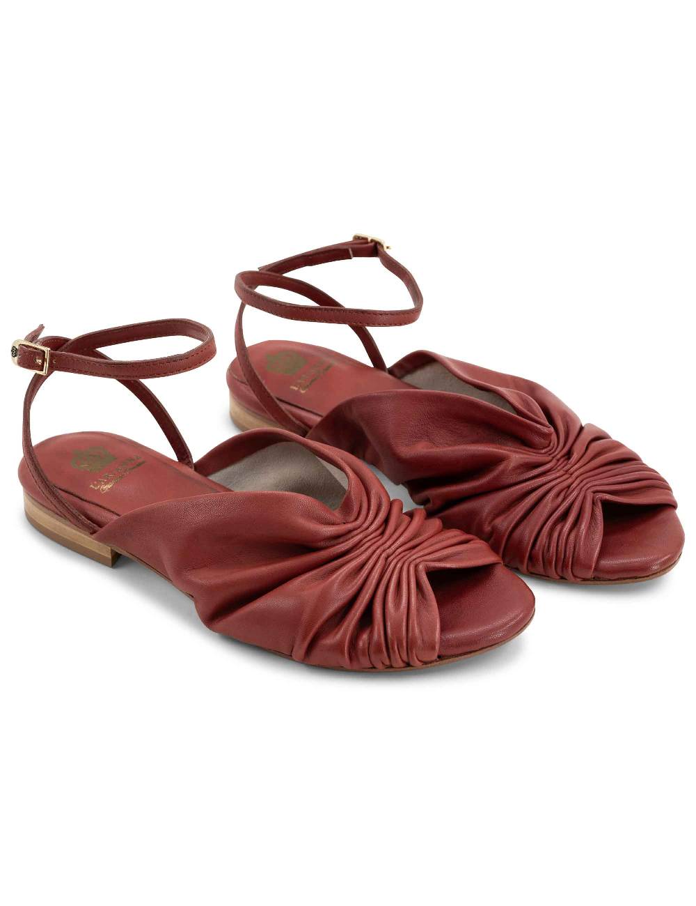 L'ARIANNA sandalo sp1512 da donna in pelle color mattone, plissè e laccio alla caviglia Fino Al -60%