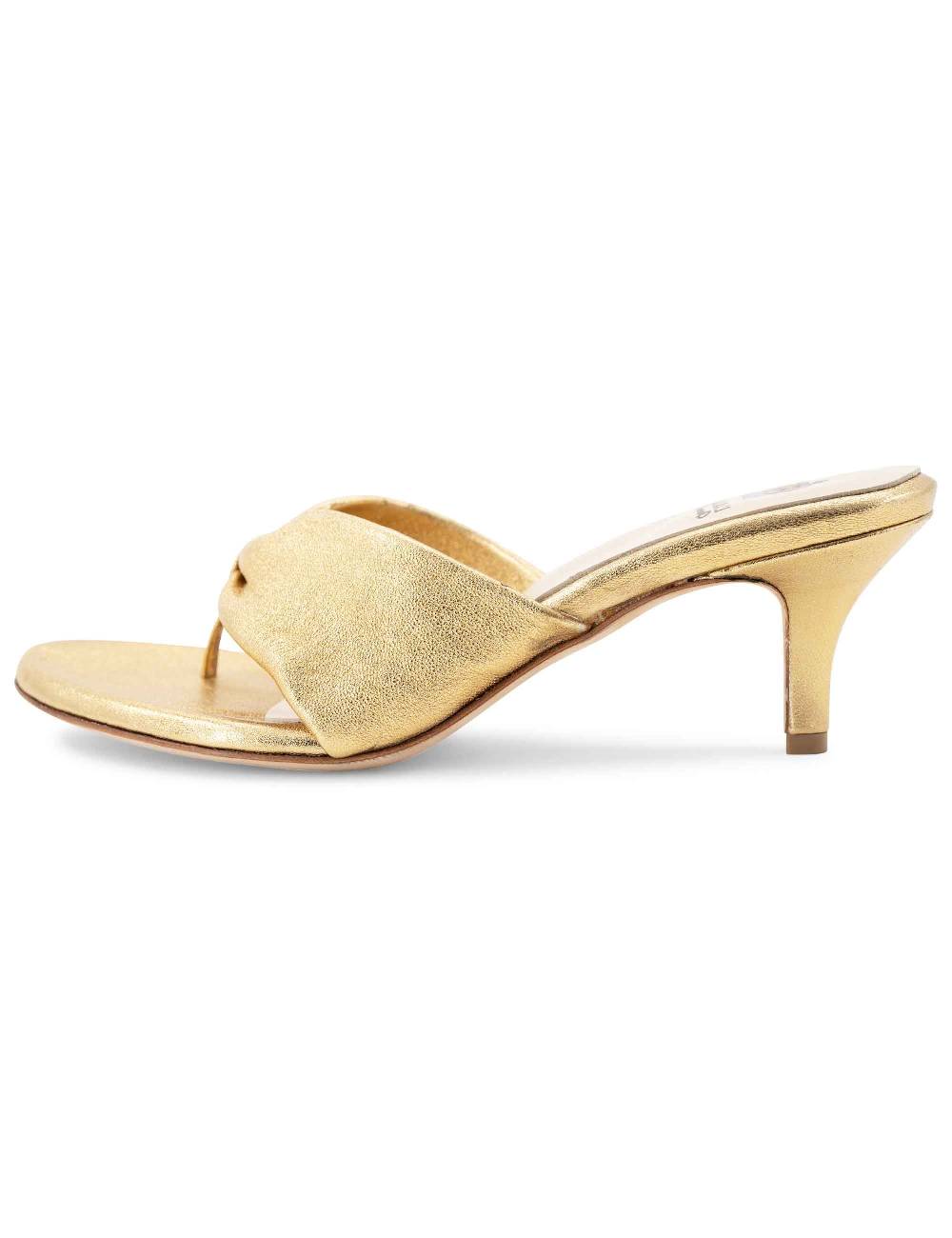 L'ARIANNA Sandali ds7048 donna in pelle lamin oro con tacco basso Prezzo Ridotto