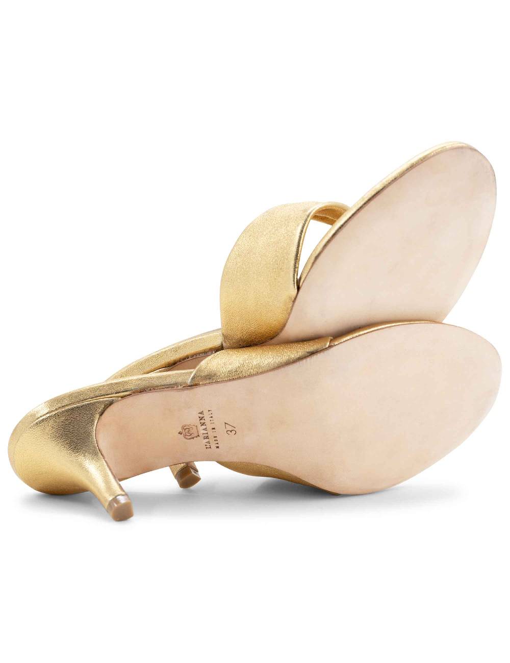 L'ARIANNA Sandali ds7048 donna in pelle lamin oro con tacco basso Prezzo Ridotto
