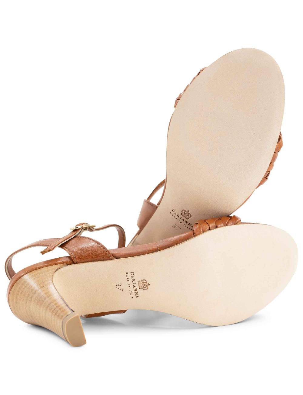 L'ARIANNA Sandali Ds1733/c donna in cuoio con cinturino alla caviglia e fascia intrecciata anteriore Sottocosto