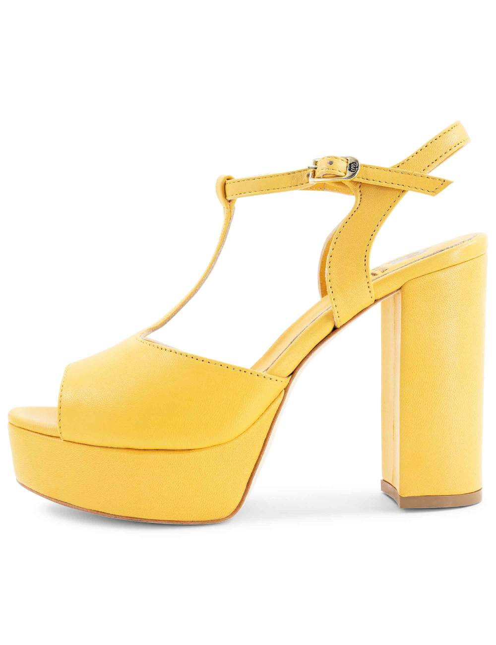L'ARIANNA Sandali ds7010 donna in pelle color giallo con cinturino tacco alto e plateau Convenienza