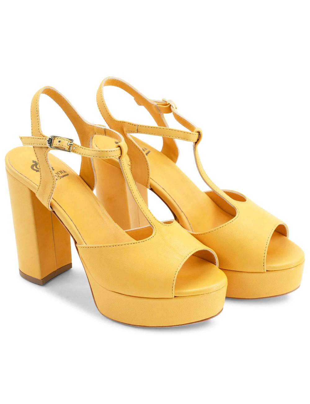 L'ARIANNA Sandali ds7010 donna in pelle color giallo con cinturino tacco alto e plateau Convenienza