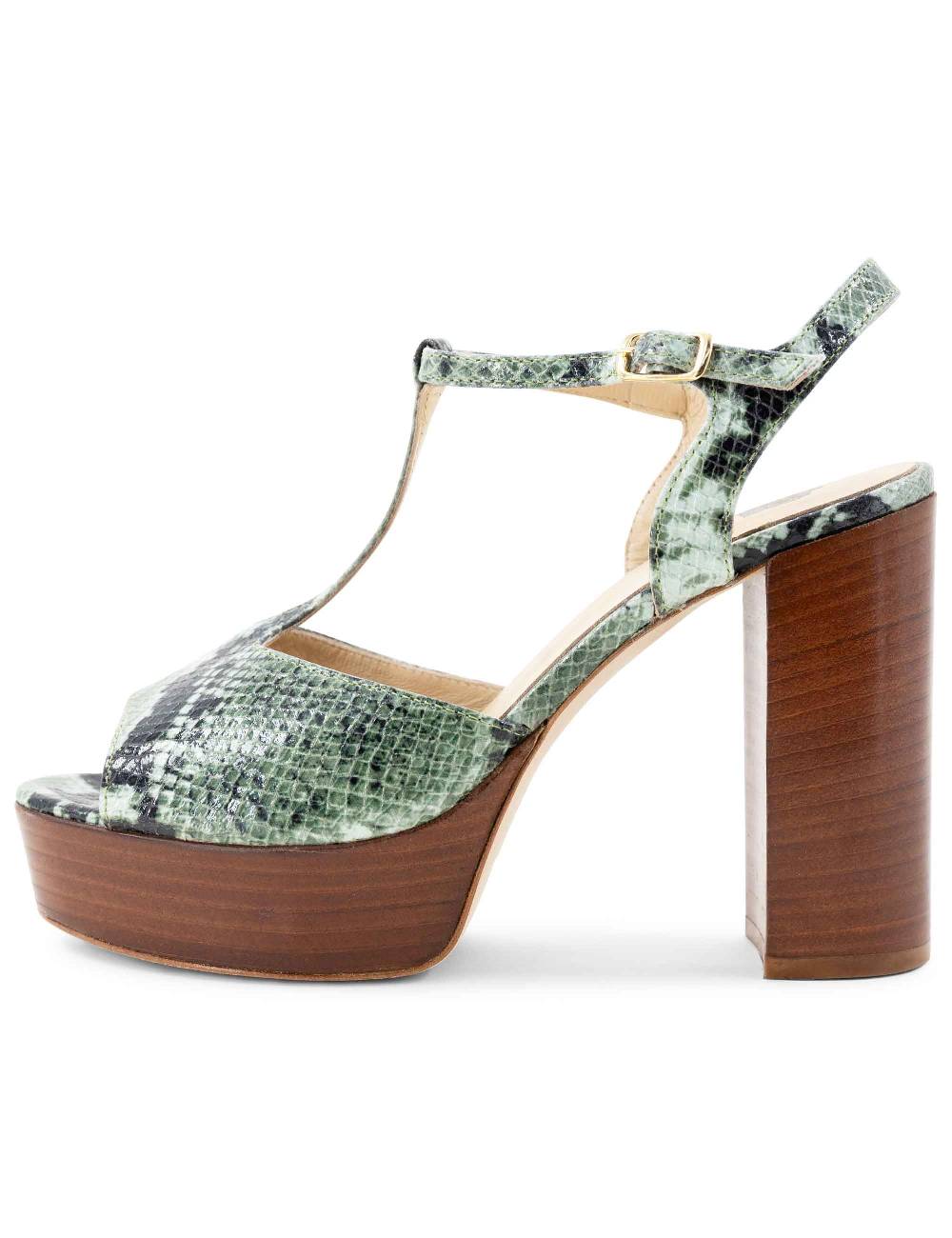 L'ARIANNA Sandali ds7010 donna in pelle stampata verde con cinturino tacco alto e plateau Novità