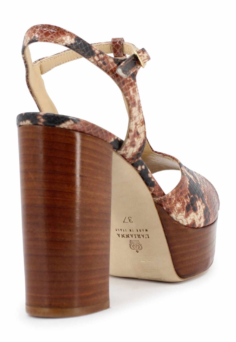 L'ARIANNA Sandali ds7010 donna in pelle stampata castagne con cinturino tacco alto e plateau Sconto