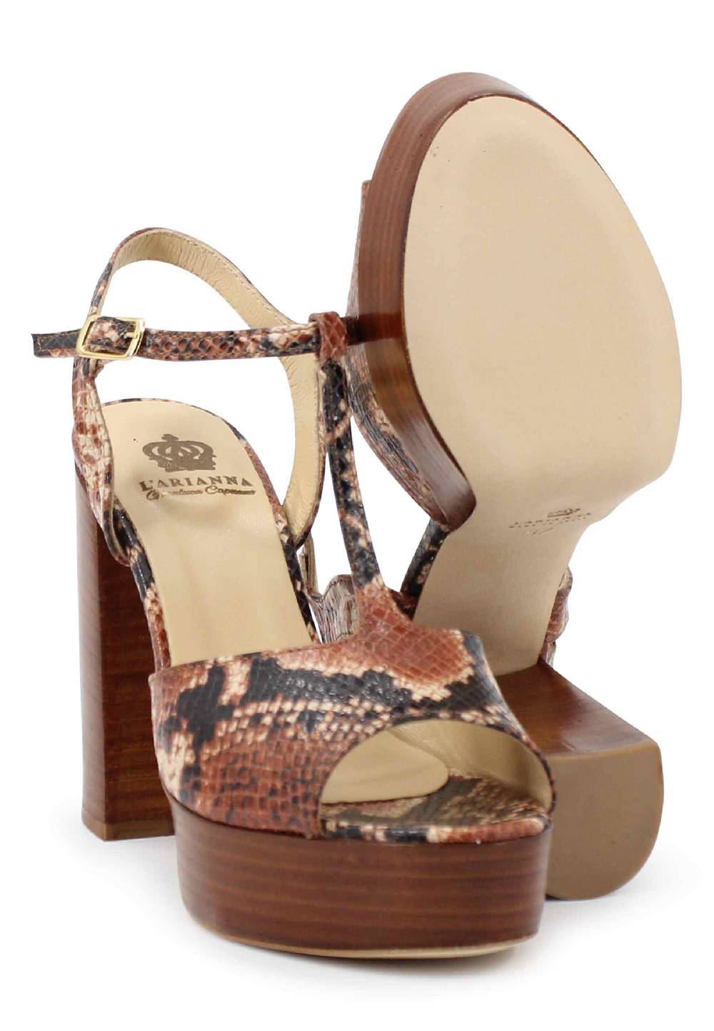 L'ARIANNA Sandali ds7010 donna in pelle stampata castagne con cinturino tacco alto e plateau Sconto