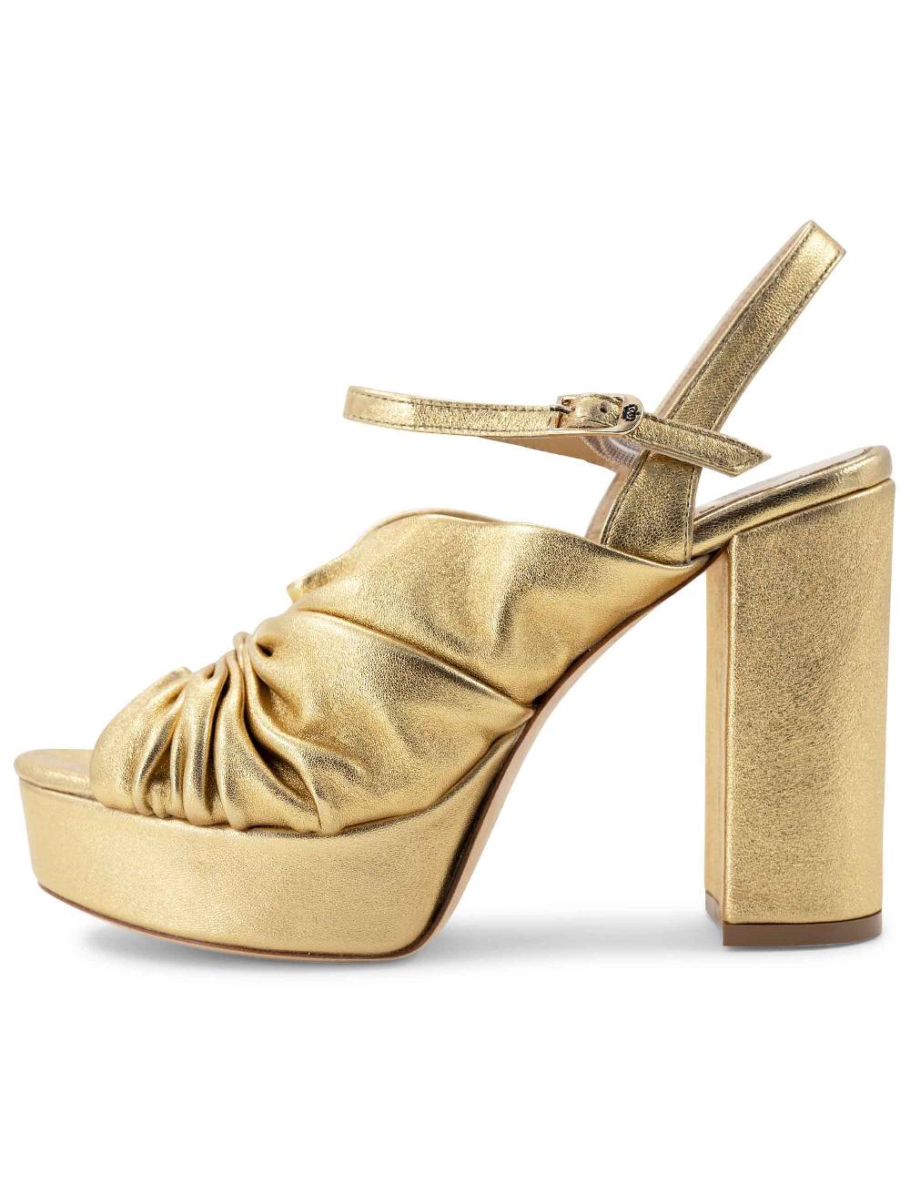 L'ARIANNA Sandali DS1609 donna in pelle laminata oro con tacco alto e plateau In Vendita