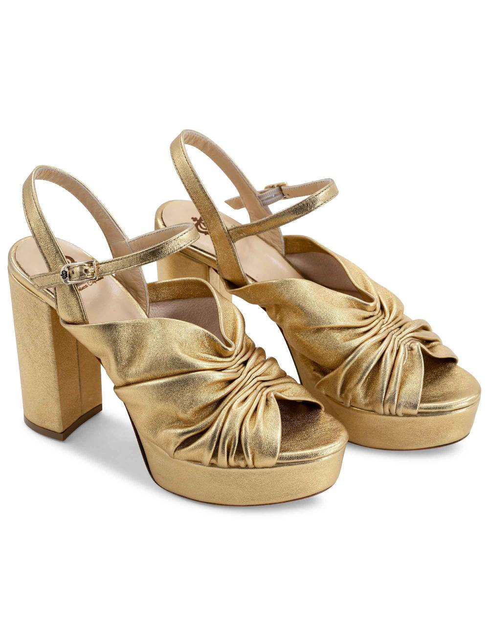 L'ARIANNA Sandali DS1609 donna in pelle laminata oro con tacco alto e plateau In Vendita