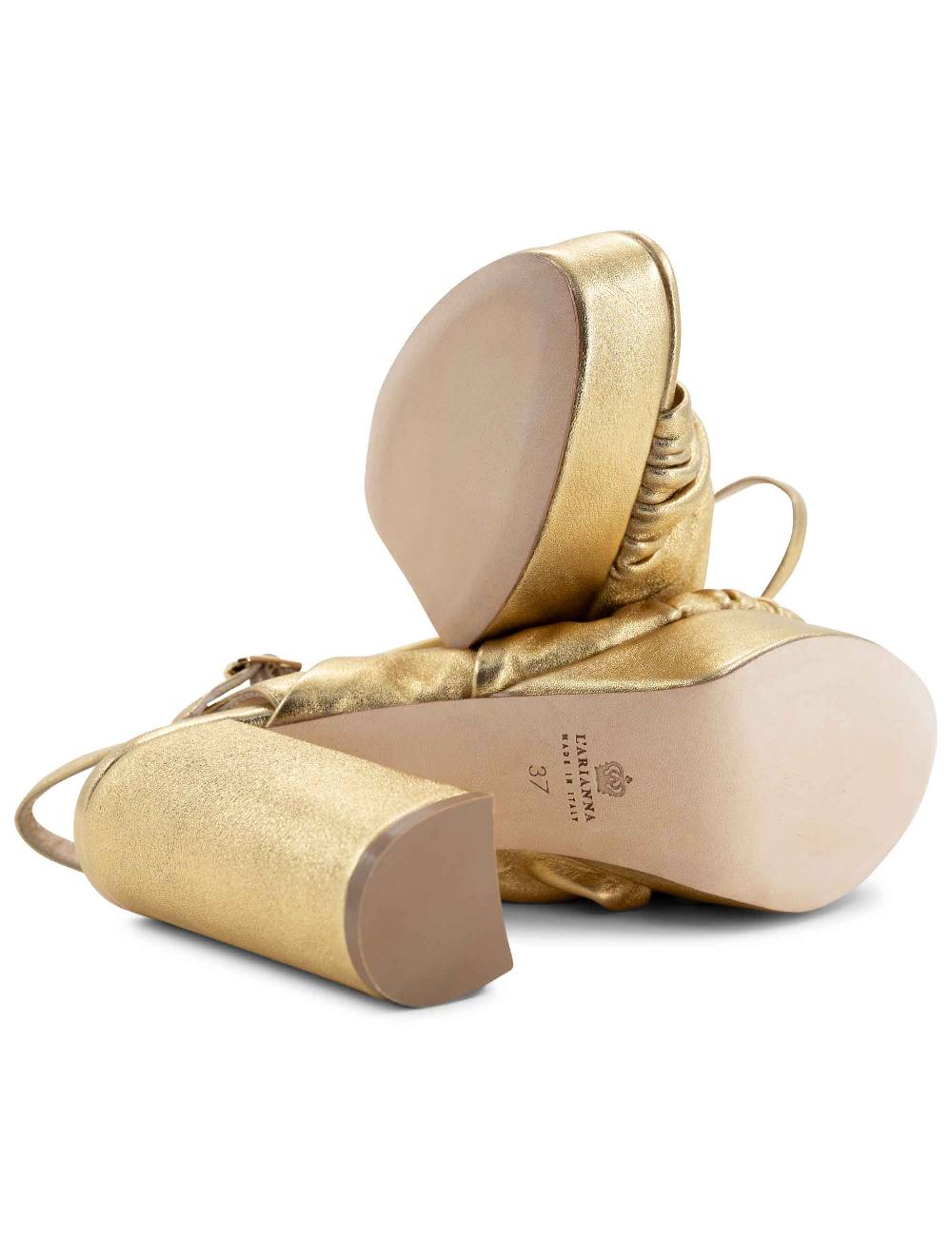 L'ARIANNA Sandali DS1609 donna in pelle laminata oro con tacco alto e plateau In Vendita