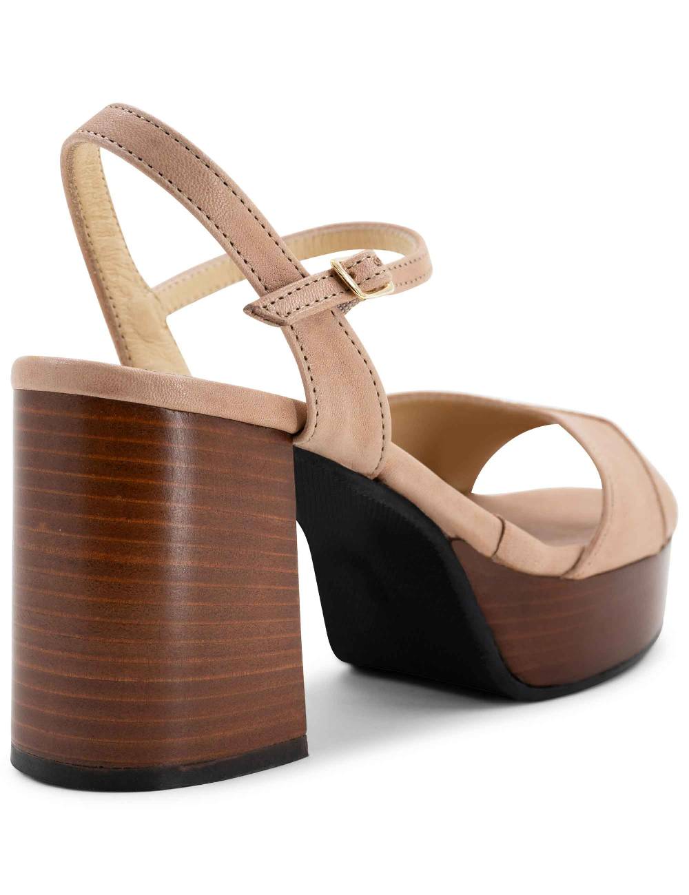 L'ARIANNA Sandali DS1639 donna in pelle nude con cinturino e tacco e plateau in cuoio Saldi