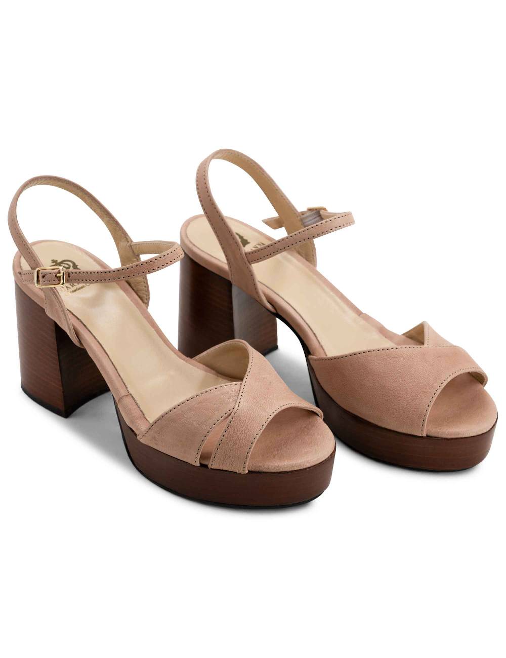 L'ARIANNA Sandali DS1639 donna in pelle nude con cinturino e tacco e plateau in cuoio Saldi