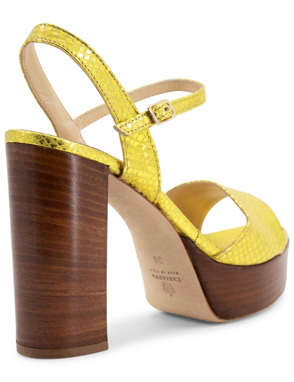 L'ARIANNA Sandali DS1610 donna in pelle stampata laminata giallo con tacco alto e plateau Offerte