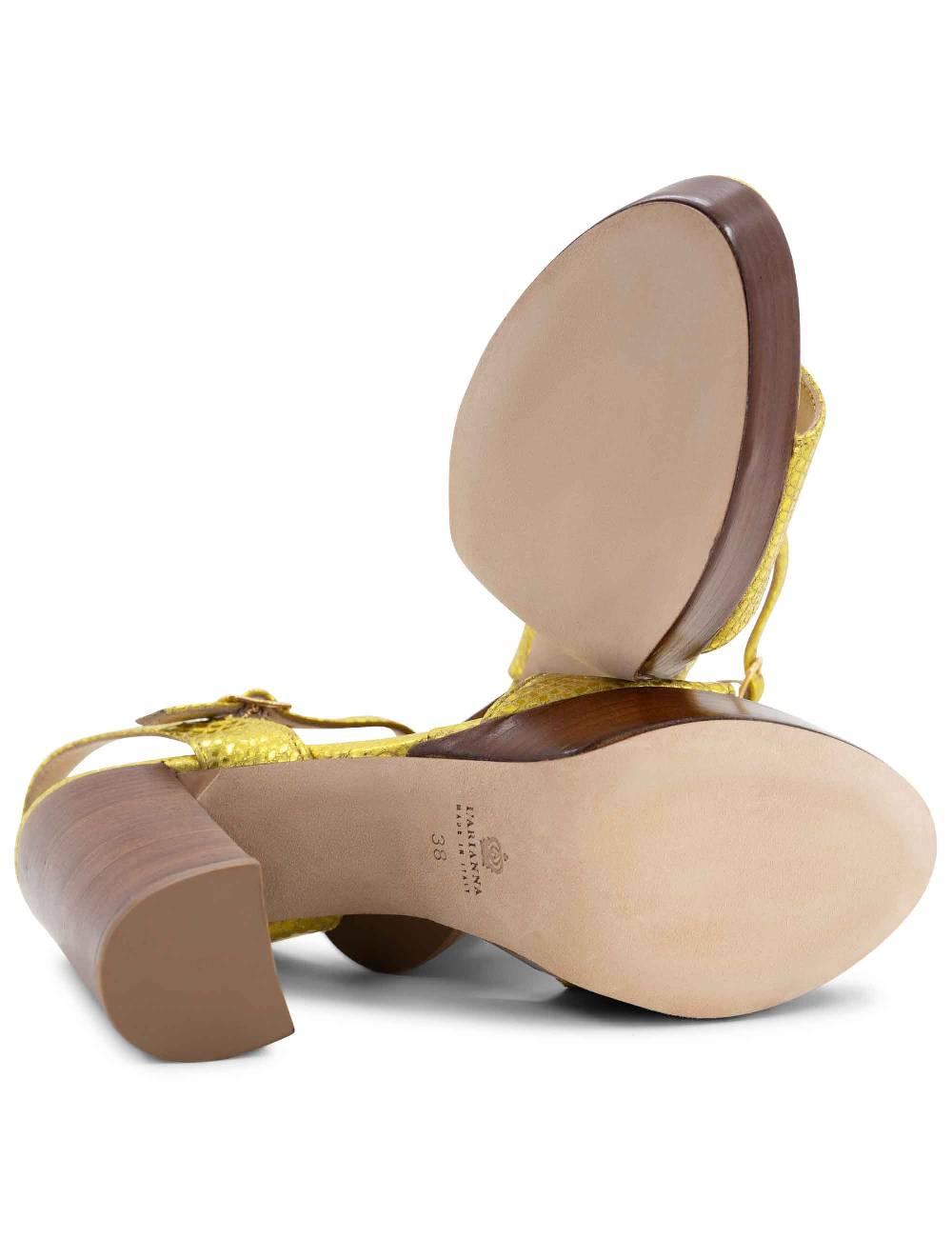 L'ARIANNA Sandali DS1610 donna in pelle stampata laminata giallo con tacco alto e plateau Offerte