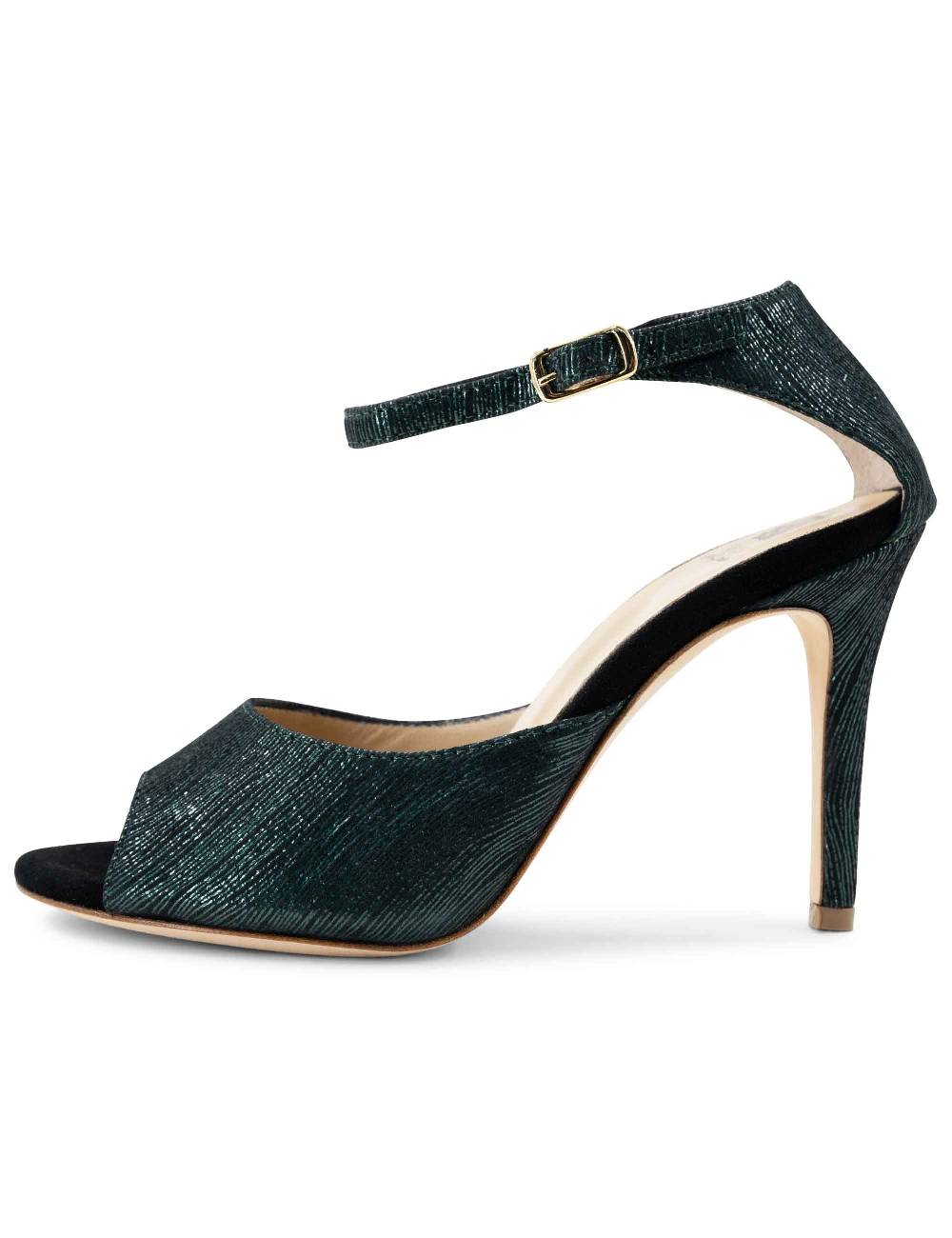 L'ARIANNA Sandali DS1518 donna in camoscio nero e lucry verde con tacco alto e cinturino alla caviglia L'Arianna I Più Venduti