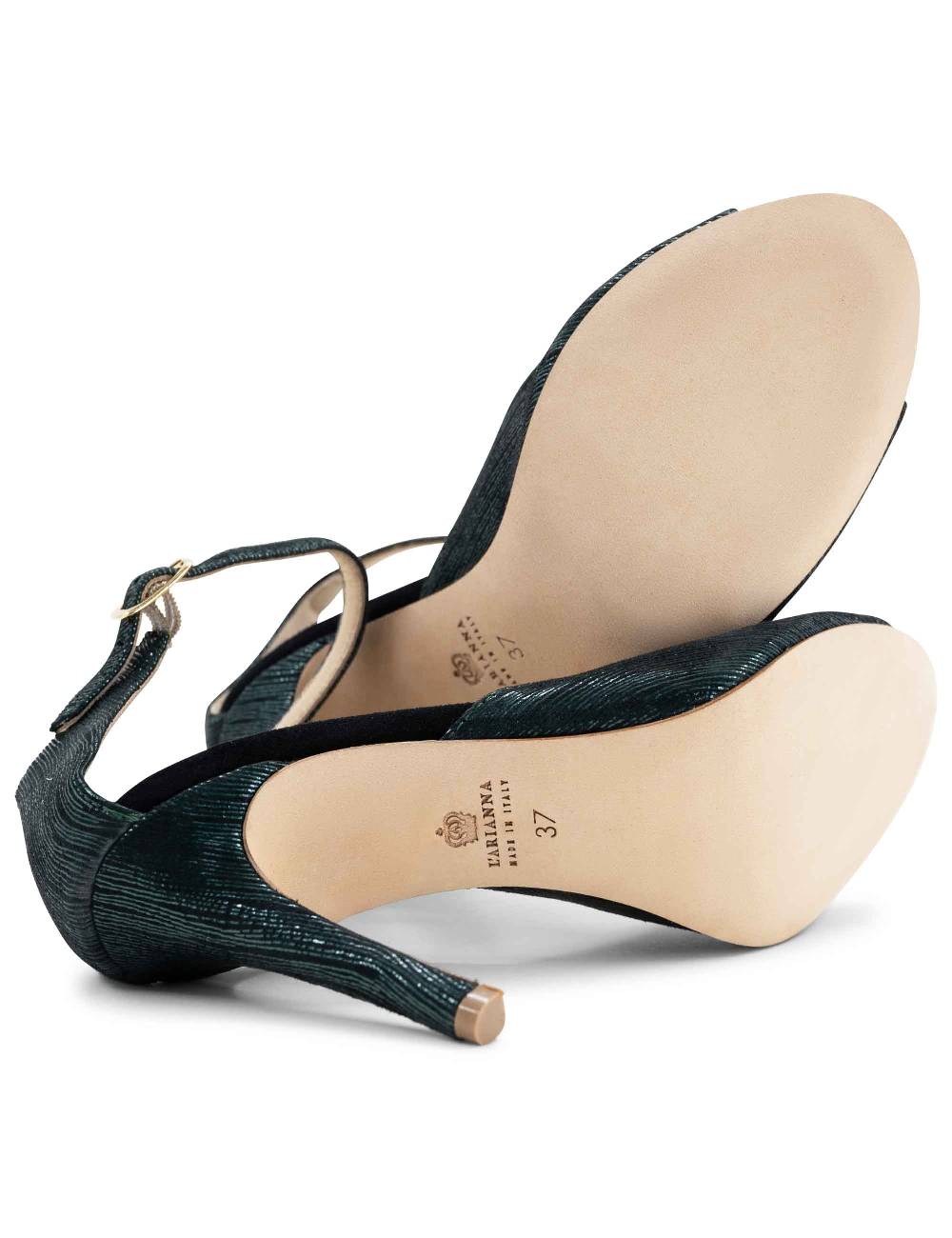 L'ARIANNA Sandali DS1518 donna in camoscio nero e lucry verde con tacco alto e cinturino alla caviglia L'Arianna I Più Venduti