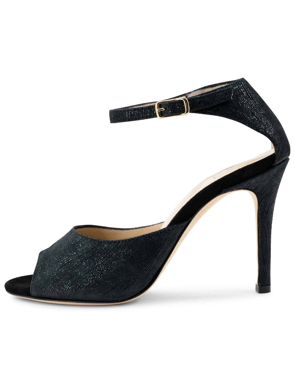L'ARIANNA Sandali DS1518 donna in camoscio nero e lucry nero con tacco alto e cinturino alla caviglia L'Arianna Vendite Flash