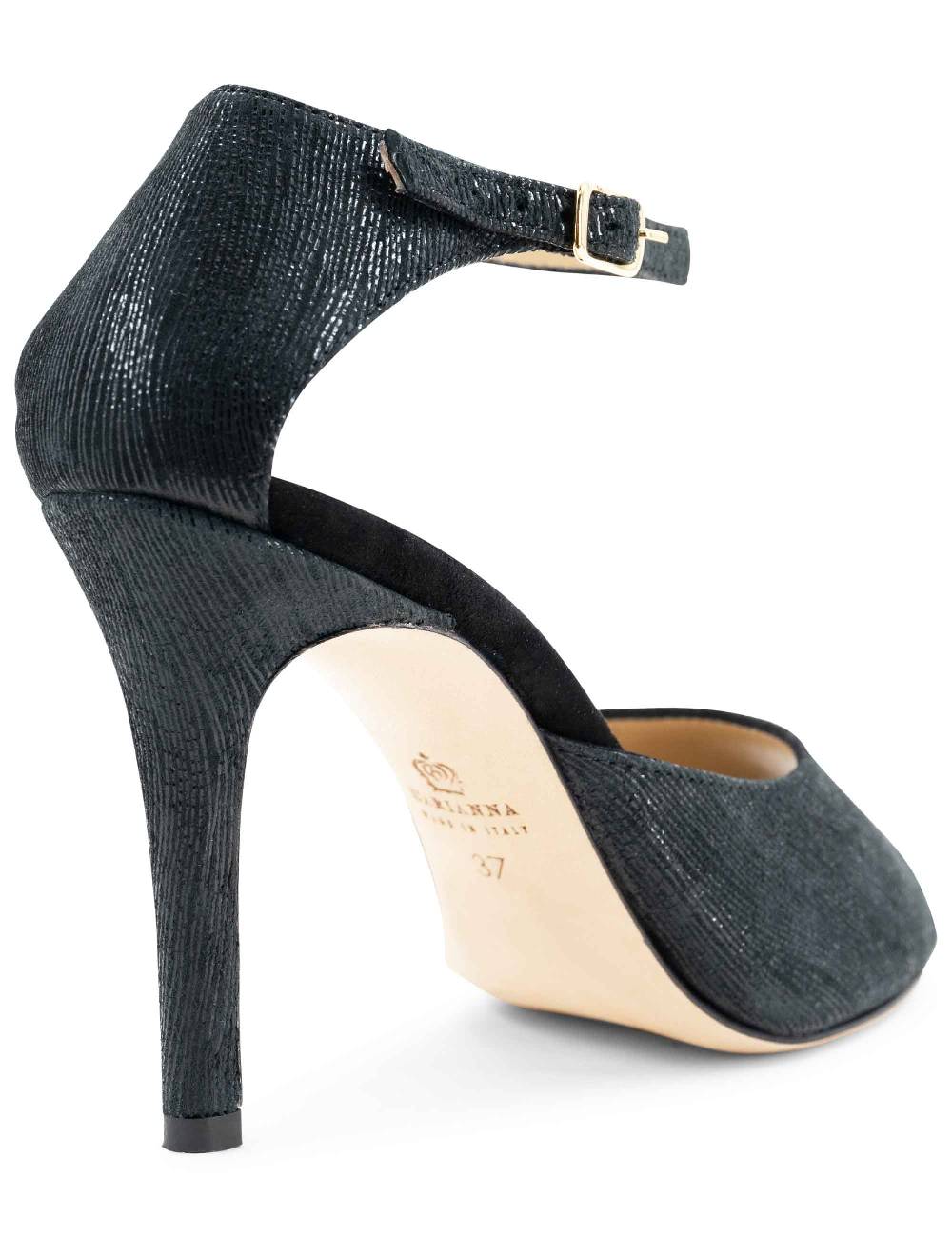 L'ARIANNA Sandali DS1518 donna in camoscio nero e lucry nero con tacco alto e cinturino alla caviglia L'Arianna Vendite Flash
