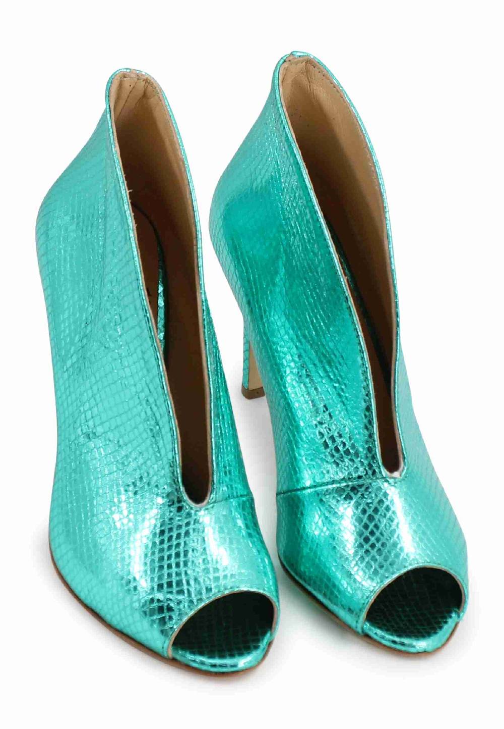 L'ARIANNA tronchetto SP8004 open toe donna in pelle laminata verde tacco alto Negozio online di fabbrica