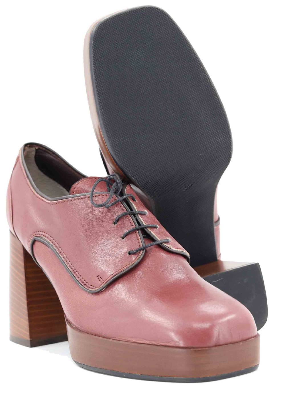 L'ARIANNA Stringate AL1700 donna in pelle rosa antico con tacco e plateau in cuoio Comprare a buon mercato
