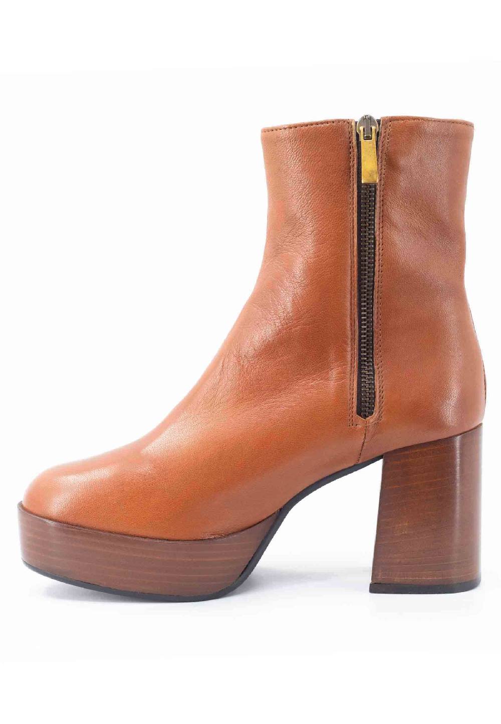 L'ARIANNA Stivaletti TR1556 in pelle cuoio con tacco alto e plateau con zip laterale di chiusura Fornitura limitata