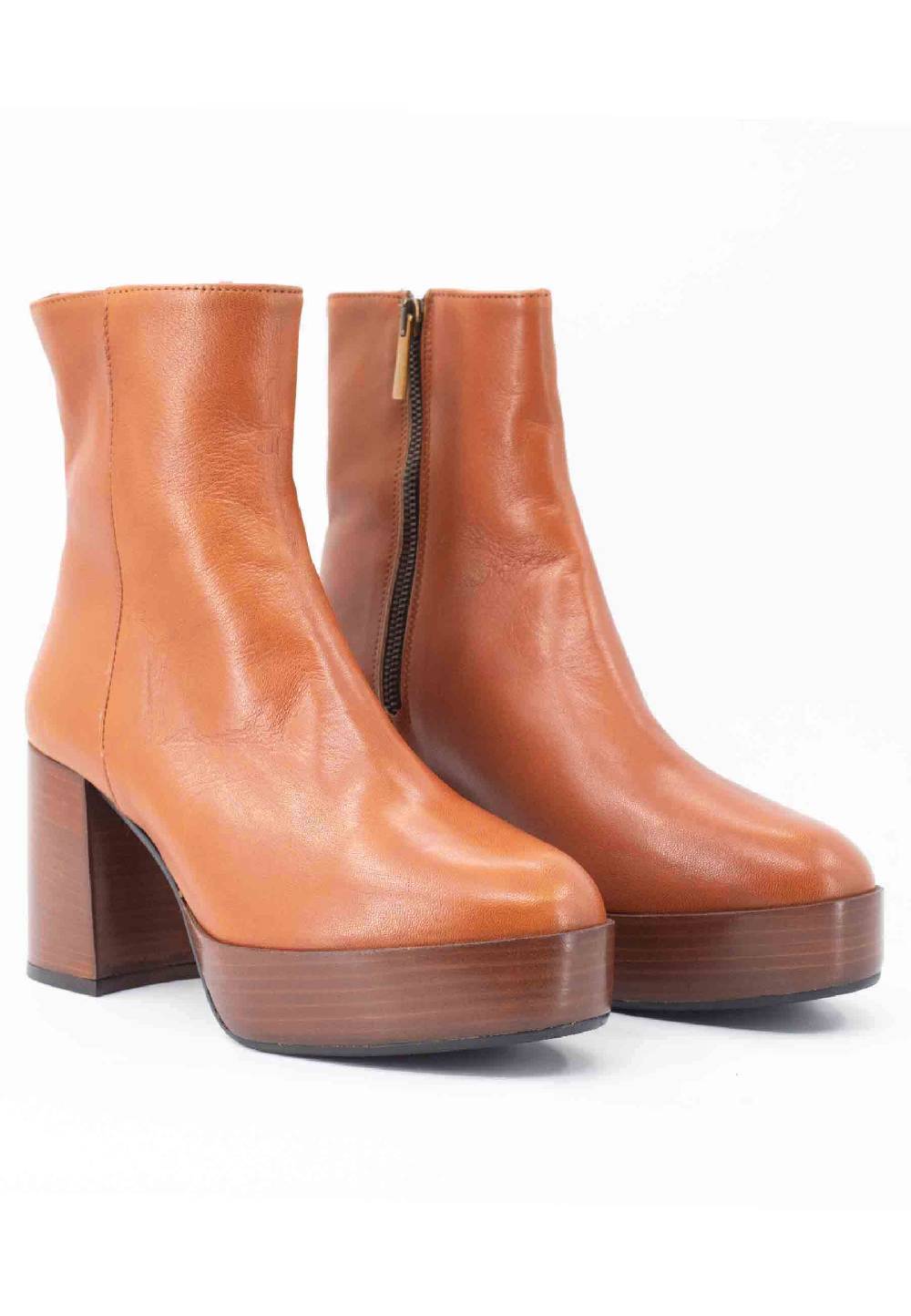 L'ARIANNA Stivaletti TR1556 in pelle cuoio con tacco alto e plateau con zip laterale di chiusura Fornitura limitata