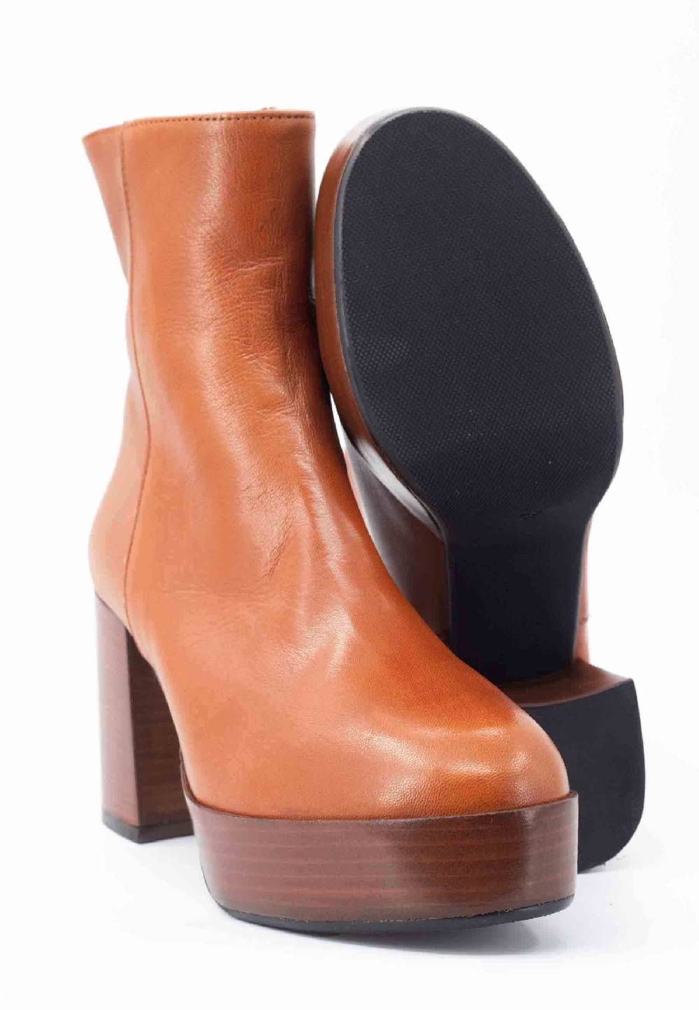 L'ARIANNA Stivaletti TR1556 in pelle cuoio con tacco alto e plateau con zip laterale di chiusura Fornitura limitata