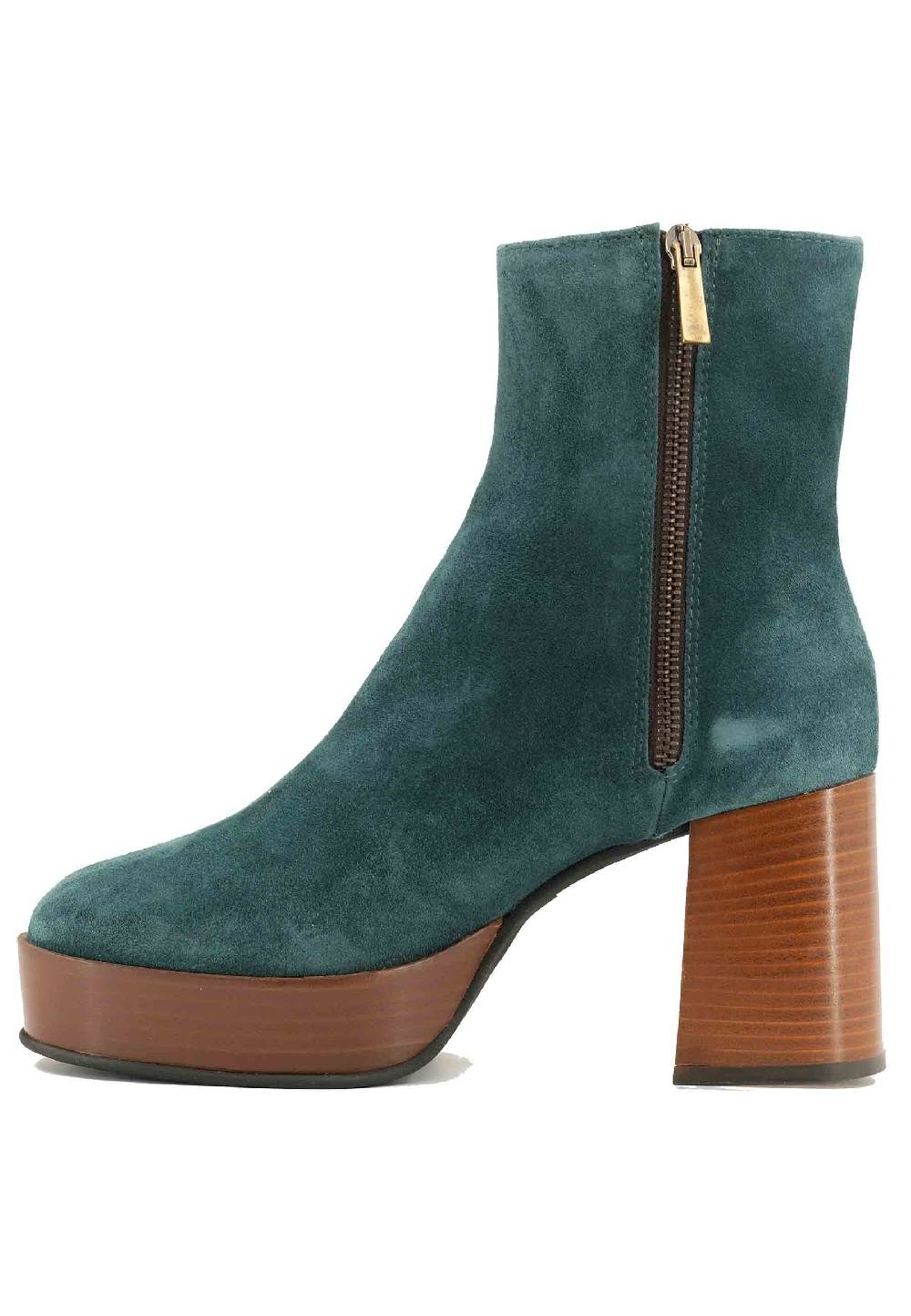 L'ARIANNA Stivaletti TR1556 in camoscio verde petrolio con tacco alto e plateau con zip laterale di chiusura Offerta esclusiva