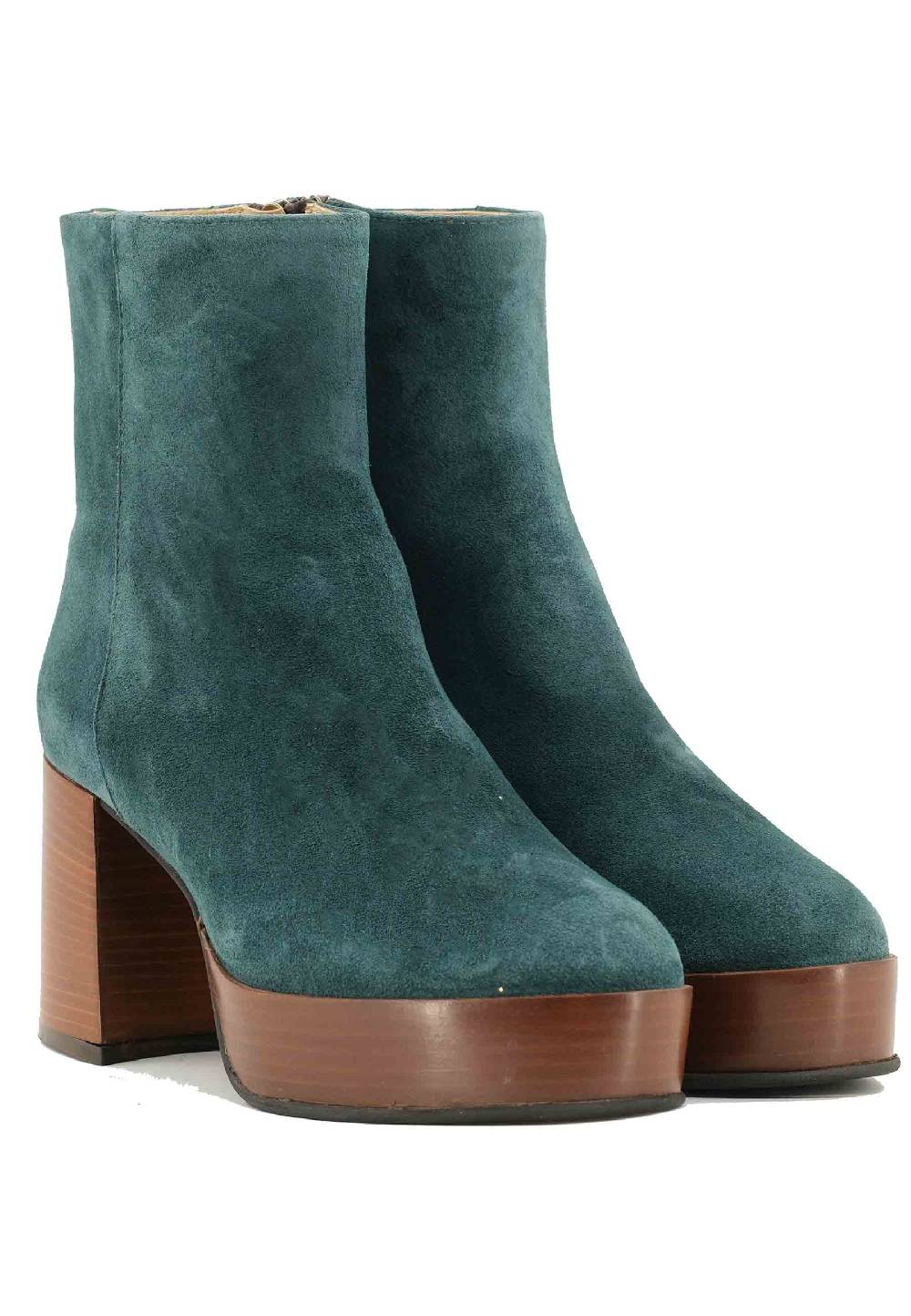 L'ARIANNA Stivaletti TR1556 in camoscio verde petrolio con tacco alto e plateau con zip laterale di chiusura Offerta esclusiva