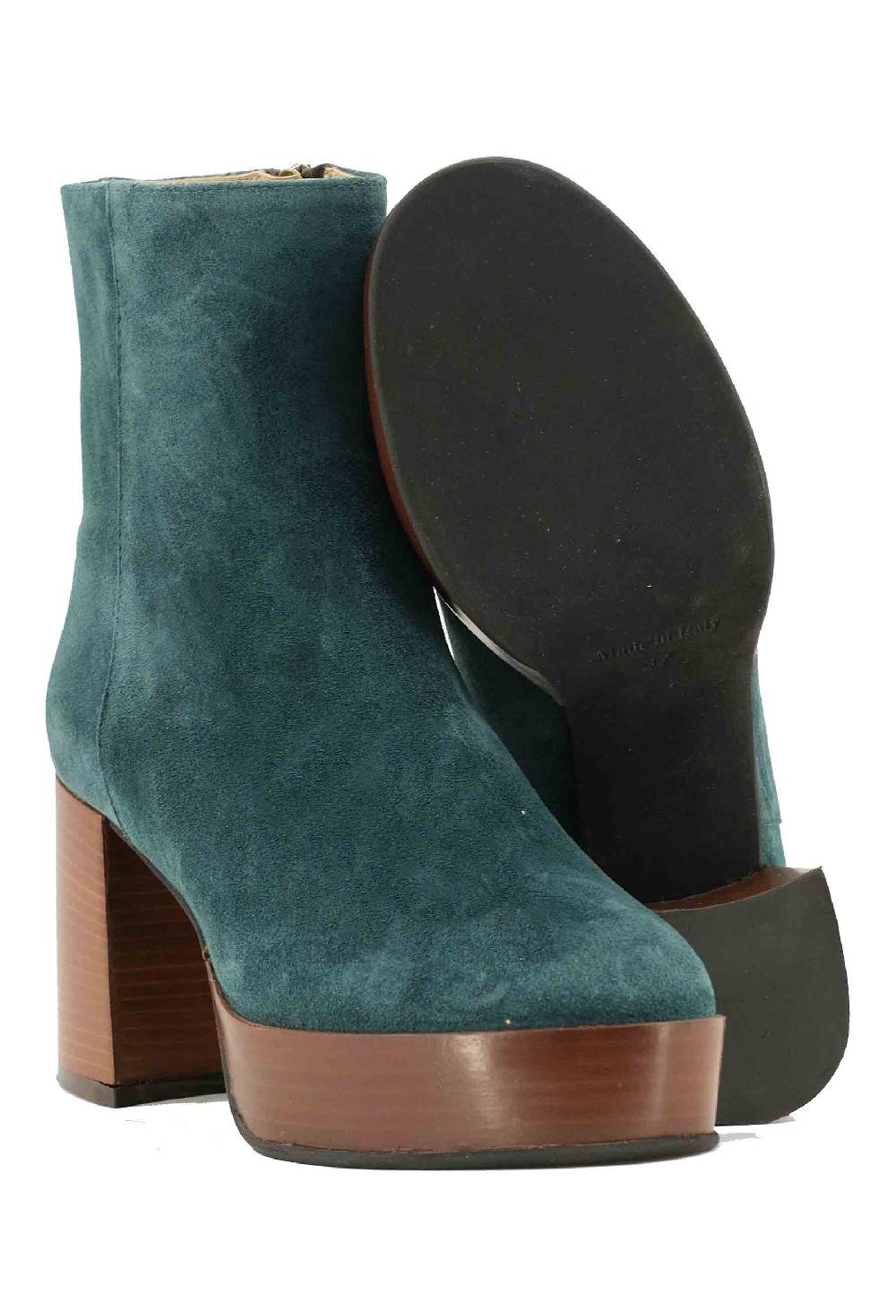 L'ARIANNA Stivaletti TR1556 in camoscio verde petrolio con tacco alto e plateau con zip laterale di chiusura Offerta esclusiva