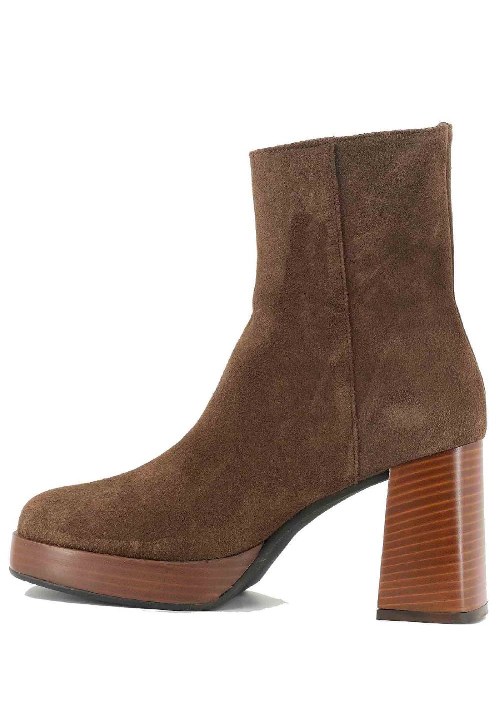 L'ARIANNA Stivaletti TR1665 in crosta marrone con tacco alto e plateau con zip esterna Vendite stagionali